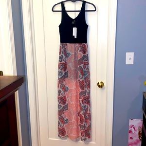 NWT AQUA pink paisley chiffon/like pull-on maxi dress size 8